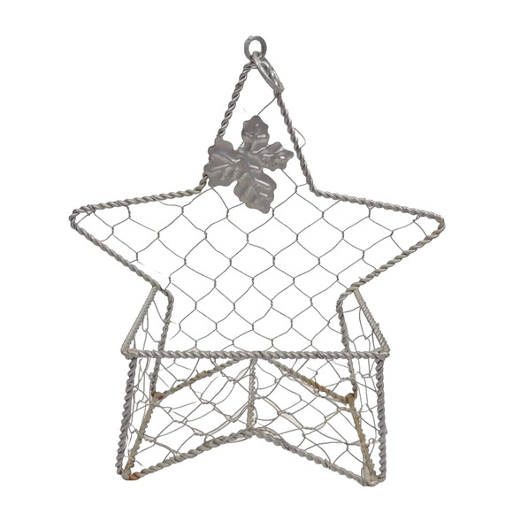 Vintage Hanging Star Wire Basket Maple Leaf Hanging Letter Mail Storage Silver - Picture 1 of 7